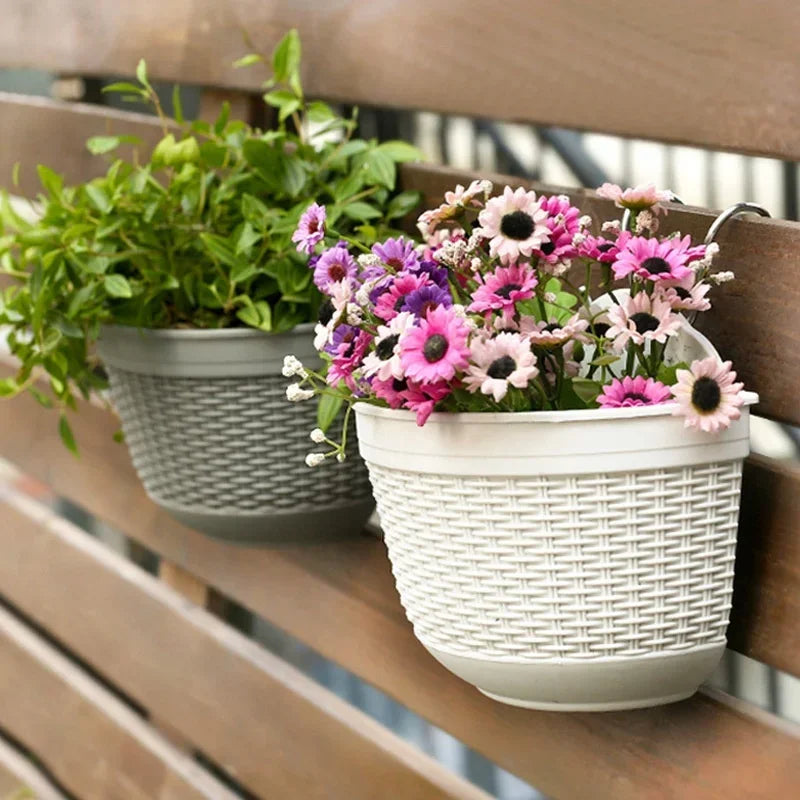 Imitation Rattan Weaving Creative Flower Planter Garden Pot Flowerpot Wall Hanging Plant Grow Basin Baskets Yard Balcony