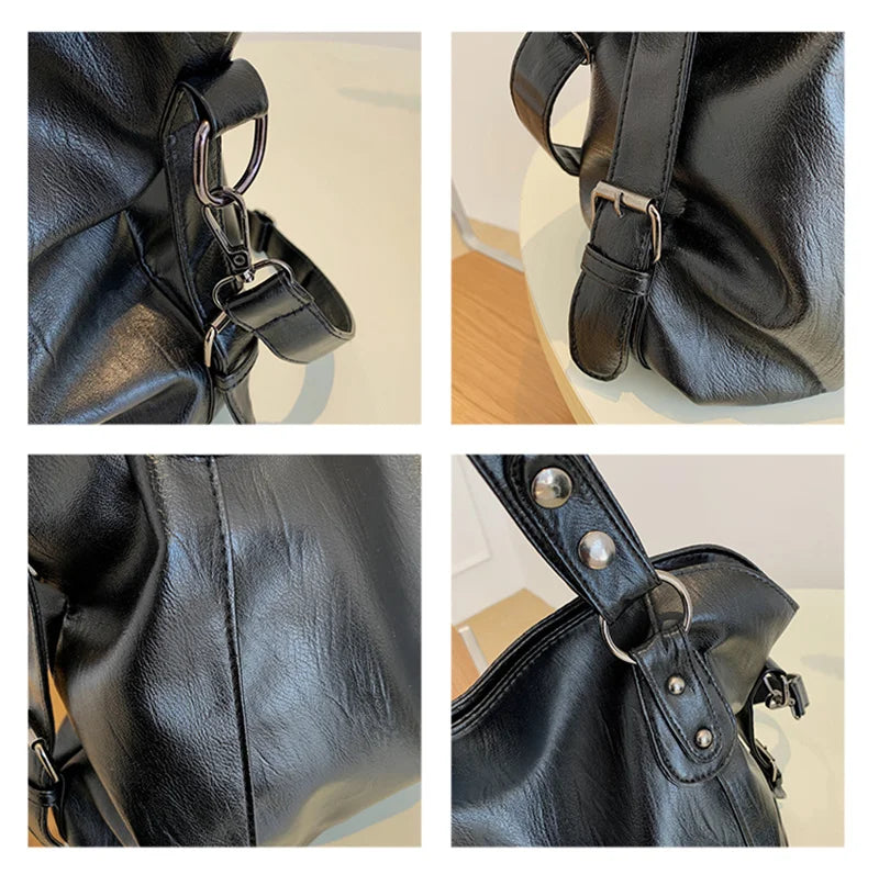 Big Black Shoulder Bags for Women Large Hobo Shopper Bag Solid Color Quality Soft Leather Crossbody Handbag Lady Travel Tote Bag