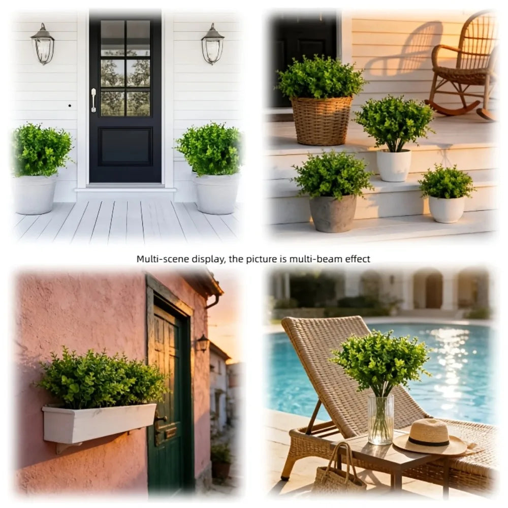 20PC Outdoor Artificial Green Plant UV-Resistant Simulated School Tree Shrubs Artificial Greenery Eucalyptus Suitable for Indoor