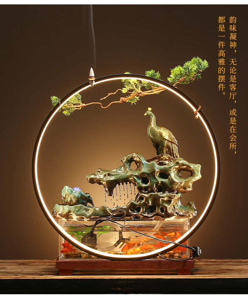 Chinese-style flowing water ornaments landscape fish tank living room small fountain waterfall creative home decoration