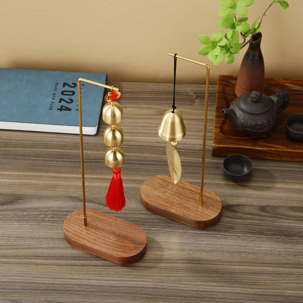 Copper Wind Chime with Walnut Base Hanging Ornaments Home Balcony Decor Car Pendant Gift Home Decoration Accessories