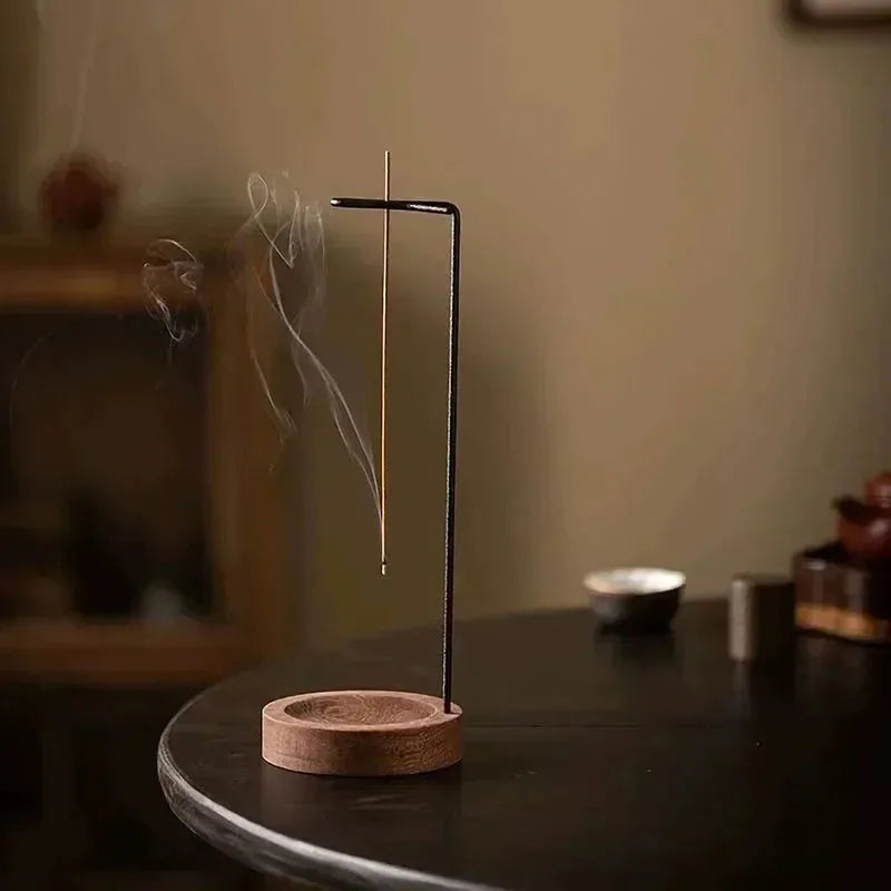 Lnsence Burner Upside Down Incense Burner Incense Stick Holder Wooden Round Incense Tray Ornament Bedroom Home Yoga Decoration
