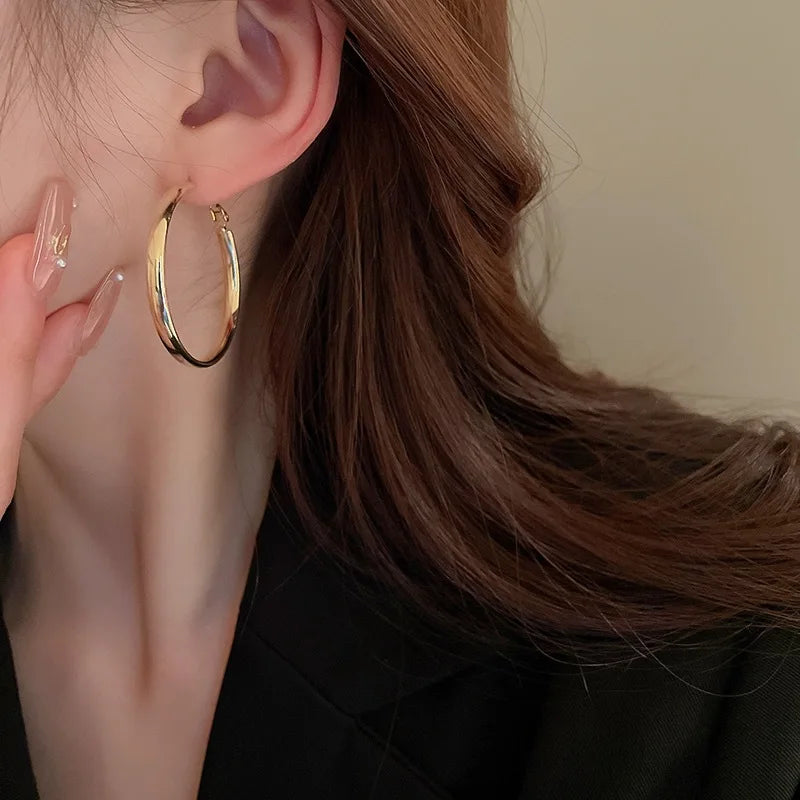 Elegant Retro Thick Round Circle Earrings for Women Simple Metal  Big Hoop Earrings Wedding Engagement Aesthetic Jewelry