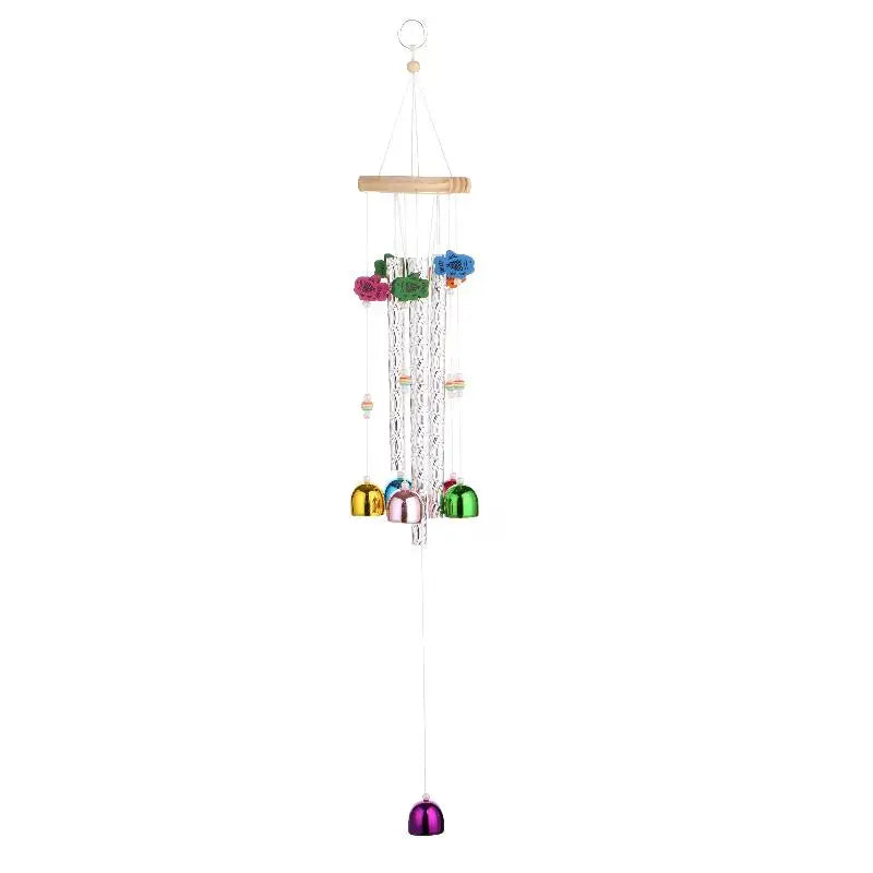 ● Colorful Metal Wind Chimes Wooden Top Hanging Decor With Flower Beads Wind Chime For Garden Patio Terrace Decor Wind Chimes