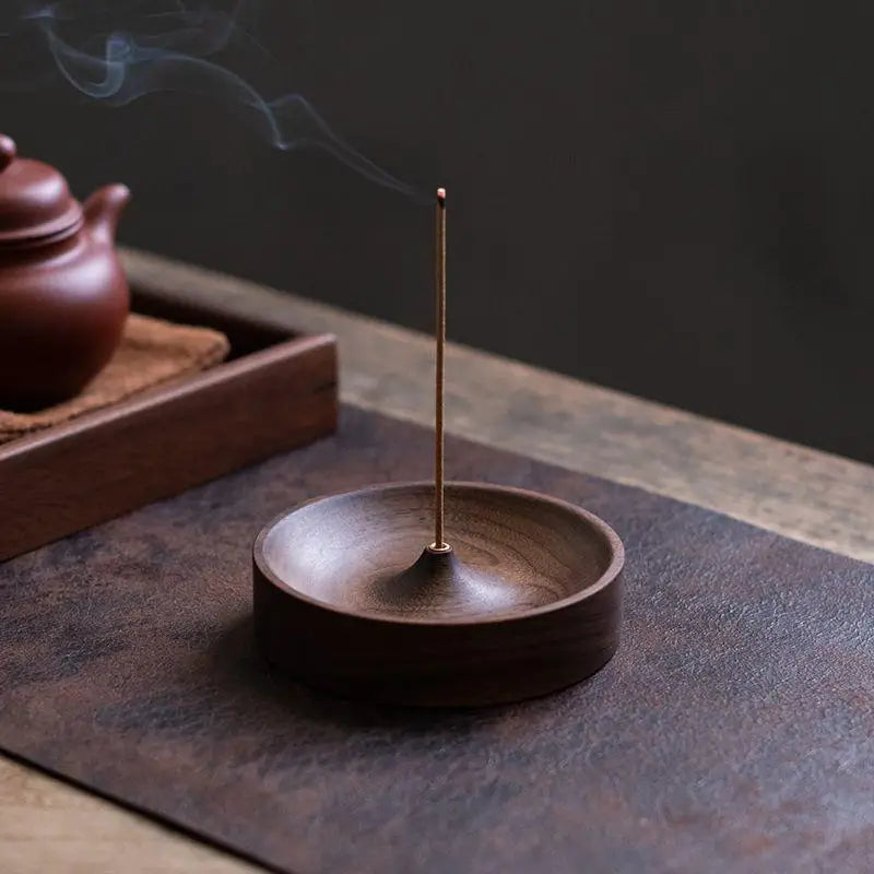 SI1pc new Incense Stick Handmade Tea Ceremony Round Incense Burner Agarwood Tray Holder North American Black Walnut Solid Wood