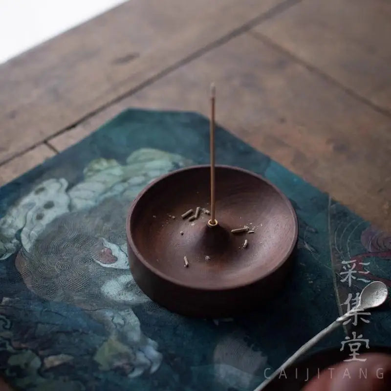 SI1pc new Incense Stick Handmade Tea Ceremony Round Incense Burner Agarwood Tray Holder North American Black Walnut Solid Wood