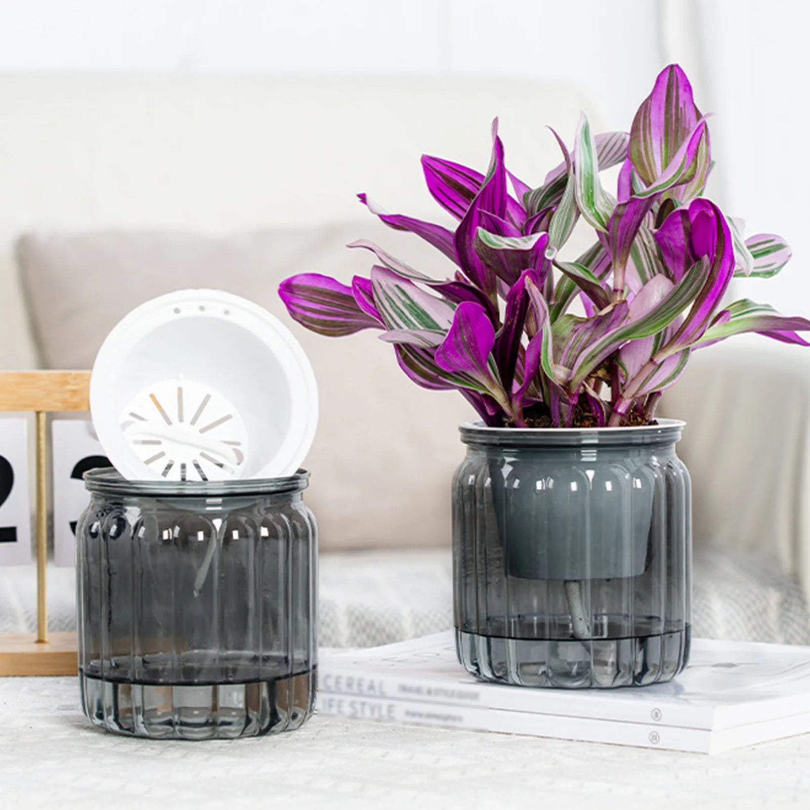 Modern Self-Watering Planters Indoor Translucent Stylish Minimalist Flower Container Home Decor Office Desk Plants Vases Gift