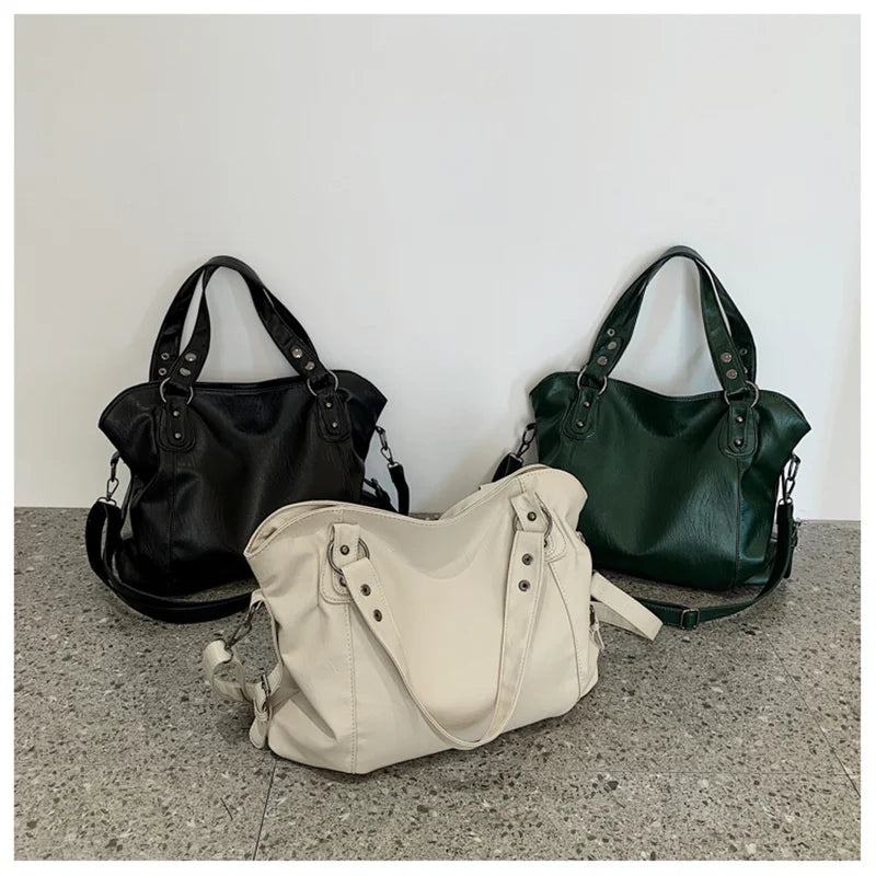 Big Black Shoulder Bags for Women Large Hobo Shopper Bag Solid Color Quality Soft Leather Crossbody Handbag Lady Travel Tote Bag