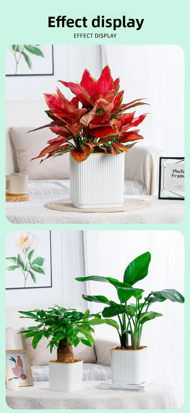 Self-Watering Flower Pot for Lazy People Nordic Style Vertical Striped Square Thickened Plastic Resin Indoor Balcony Green Plant