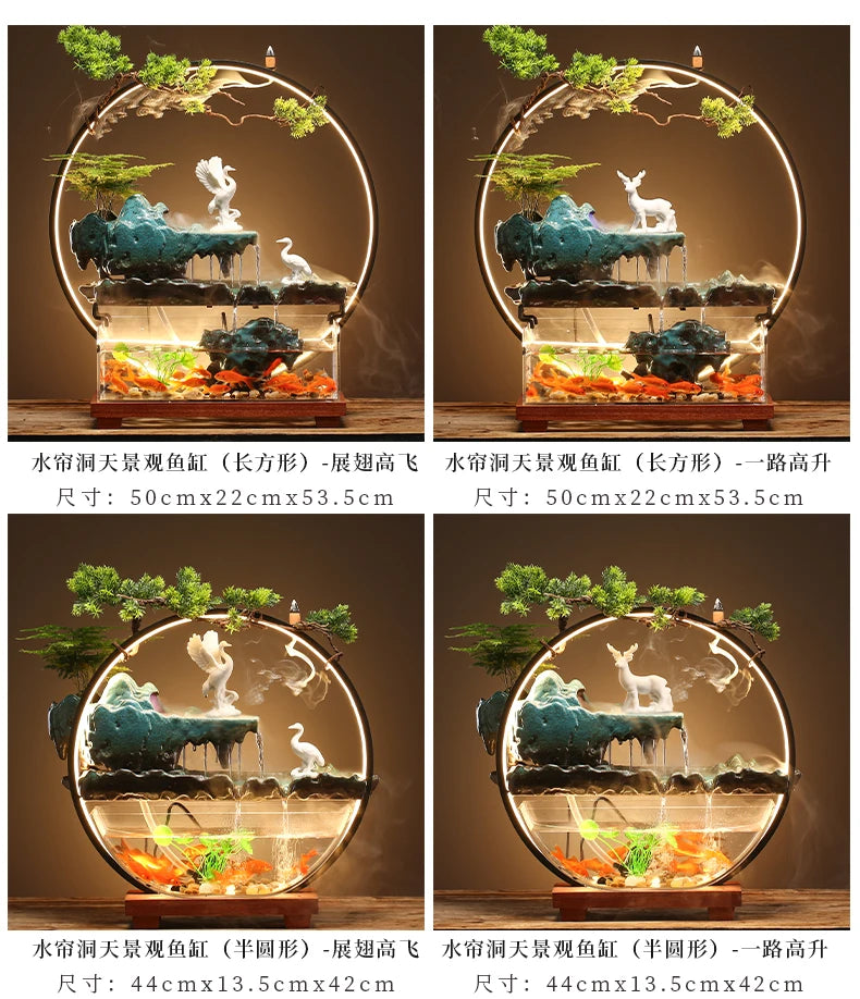 Chinese-style flowing water ornaments landscape fish tank living room small fountain waterfall creative home decoration