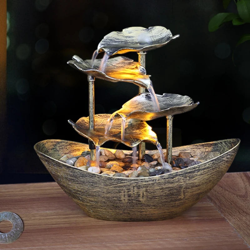 ABRM-Relaxation Indoor Waterfall Fountain Tabletop Water Fountain LED Light For Home Office Room Desktop Decoration