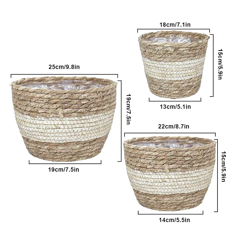 Seagrass Basket Planters Rattan Flower Basket Indoor Outdoor Plant Containers Home Decoration Flower Handmade Basket