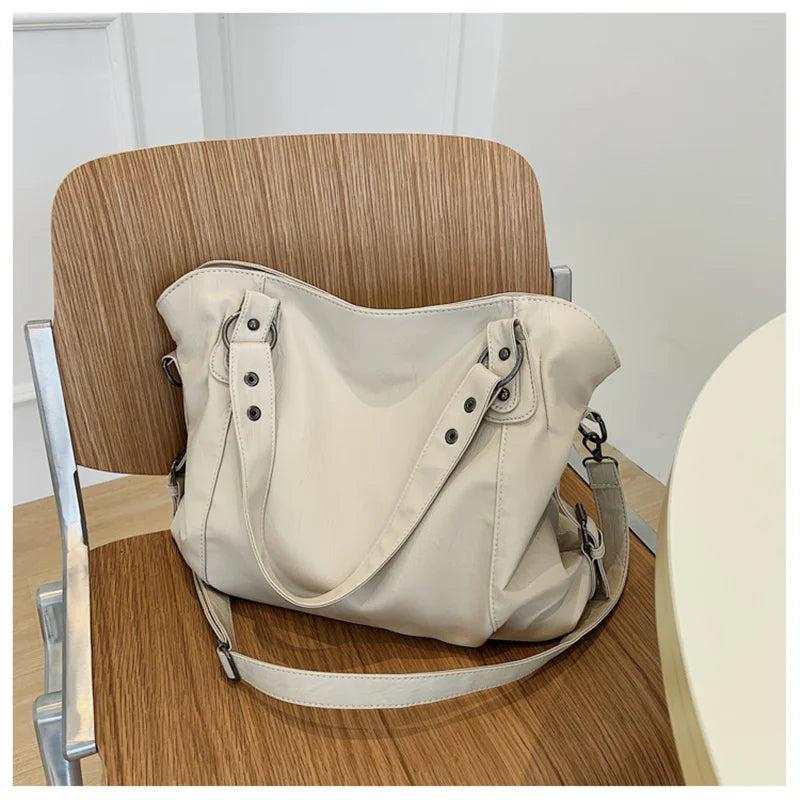 Big Black Shoulder Bags for Women Large Hobo Shopper Bag Solid Color Quality Soft Leather Crossbody Handbag Lady Travel Tote Bag