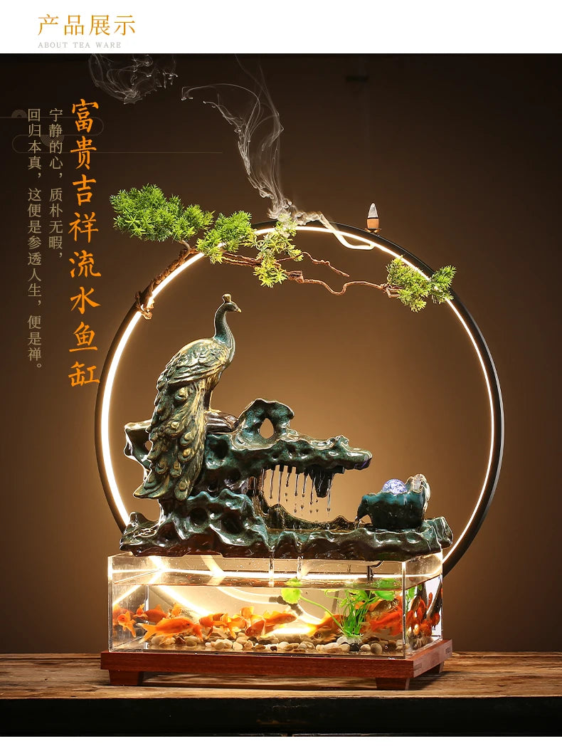 Chinese-style flowing water ornaments landscape fish tank living room small fountain waterfall creative home decoration