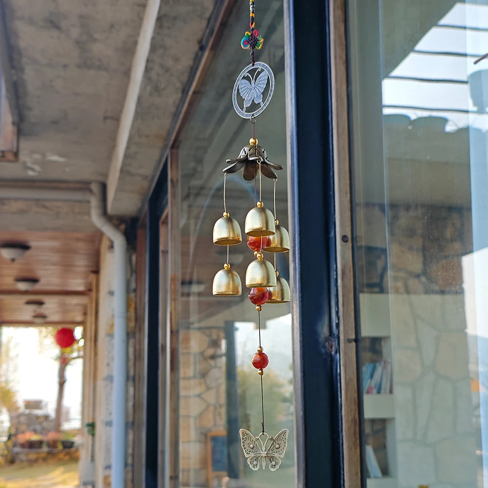 6 Bells Wind Chime with Butterfly Charms Home Garden Decor Chimes Handmade Feng Shui Hanging Wind Chimes Lucky Gifts for Friends