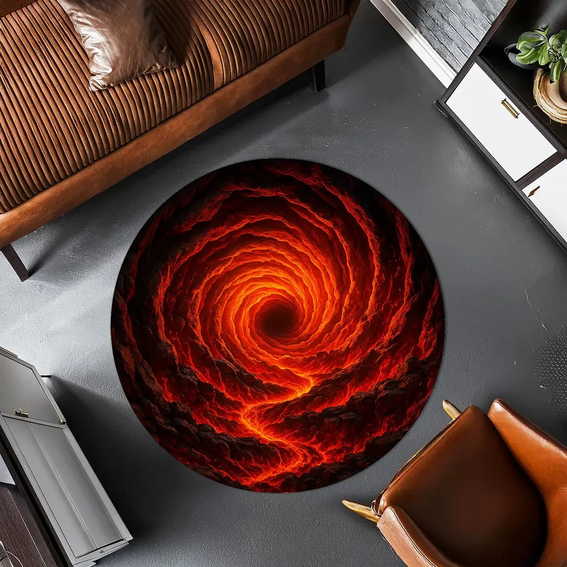 3D Waterfall Illusion Round Rug, Optical Depth Cave Carpet, Nature Inspired Floor Decor for Living Room, Bedroom, Meditation MaT