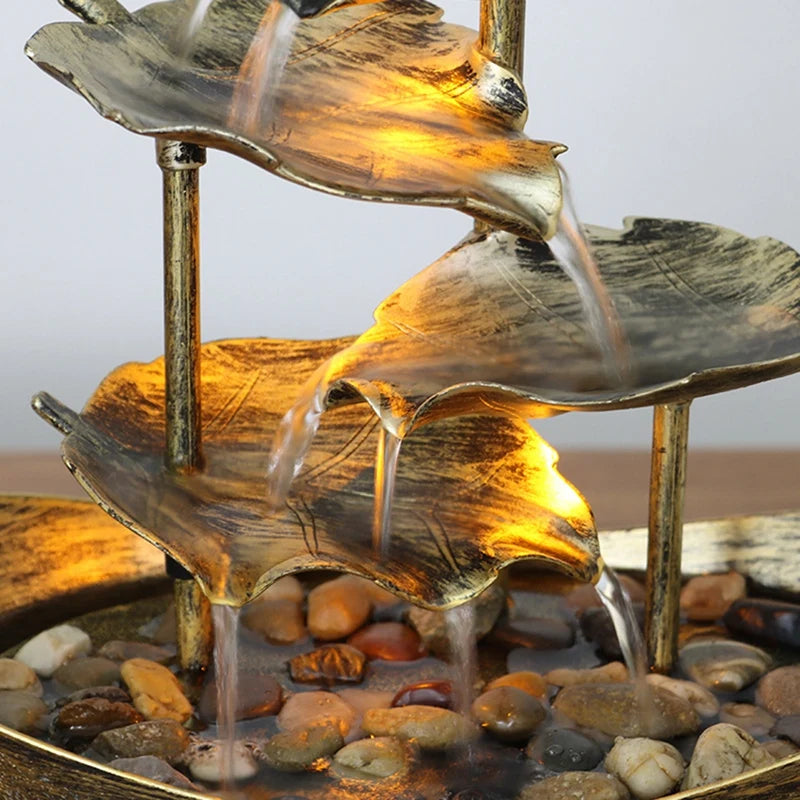 ABRM-Relaxation Indoor Waterfall Fountain Tabletop Water Fountain LED Light For Home Office Room Desktop Decoration