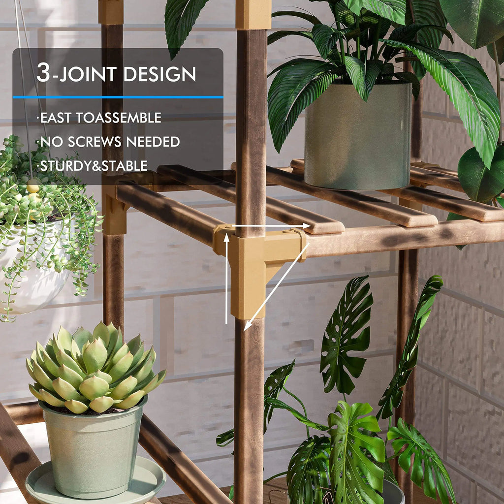 Indoor-outdoor wooden multi-tier plant stand, suitable for placement in living rooms, courtyards, and balconies.