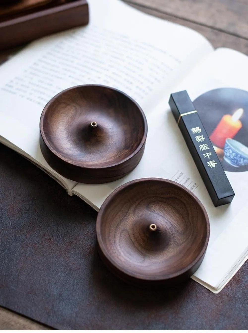 Solid Wood Incense Burner Handmade Tea Ceremony Round Incense Stick Indoor Incense Tray Multi Hole Home Ornament Decor Holder