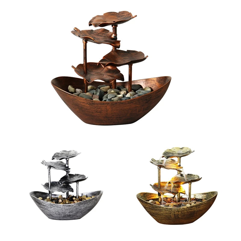 ABRM-Relaxation Indoor Waterfall Fountain Tabletop Water Fountain LED Light For Home Office Room Desktop Decoration