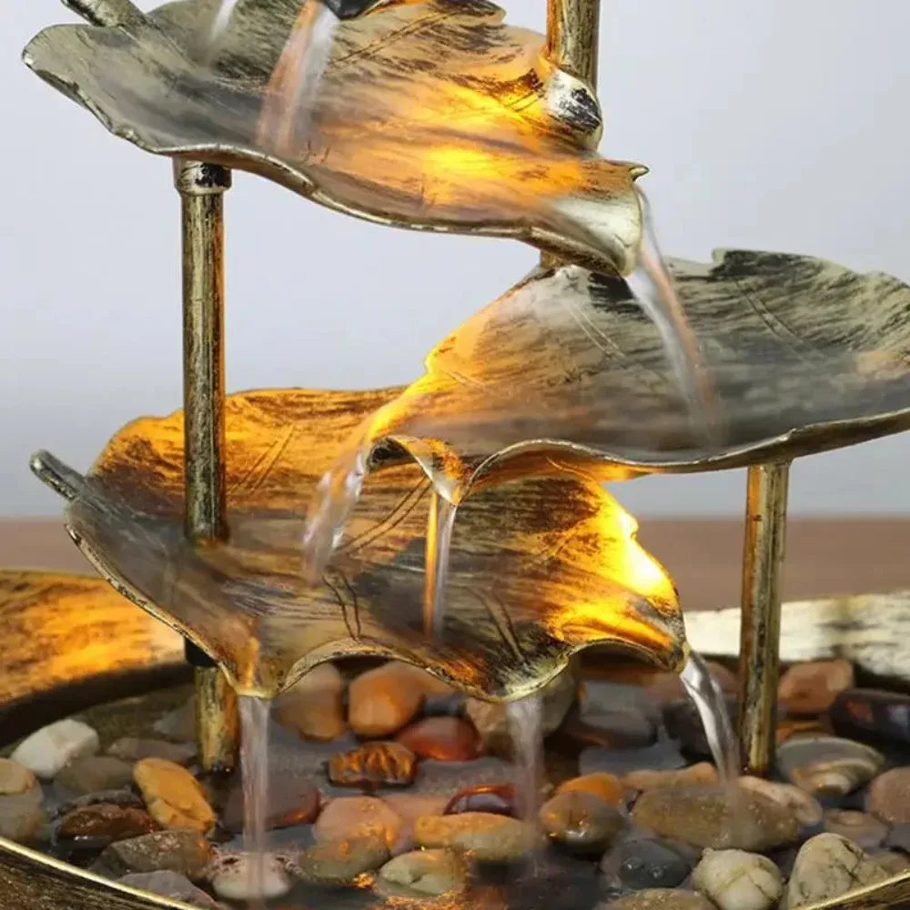 Tabletop Fountain Waterfall Fountain for Indoor Decor Water Over Sailing Lotus Leaf Electric Pump Soothing Calming and Relaxing