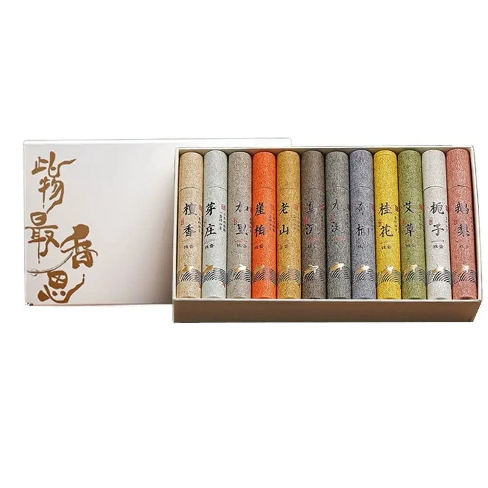 Chinese 12 kinds of scented Incense Stick Gift Box Set natural linear Aromatherapy For Home Indoor Yoga Zen Meditation Soothing