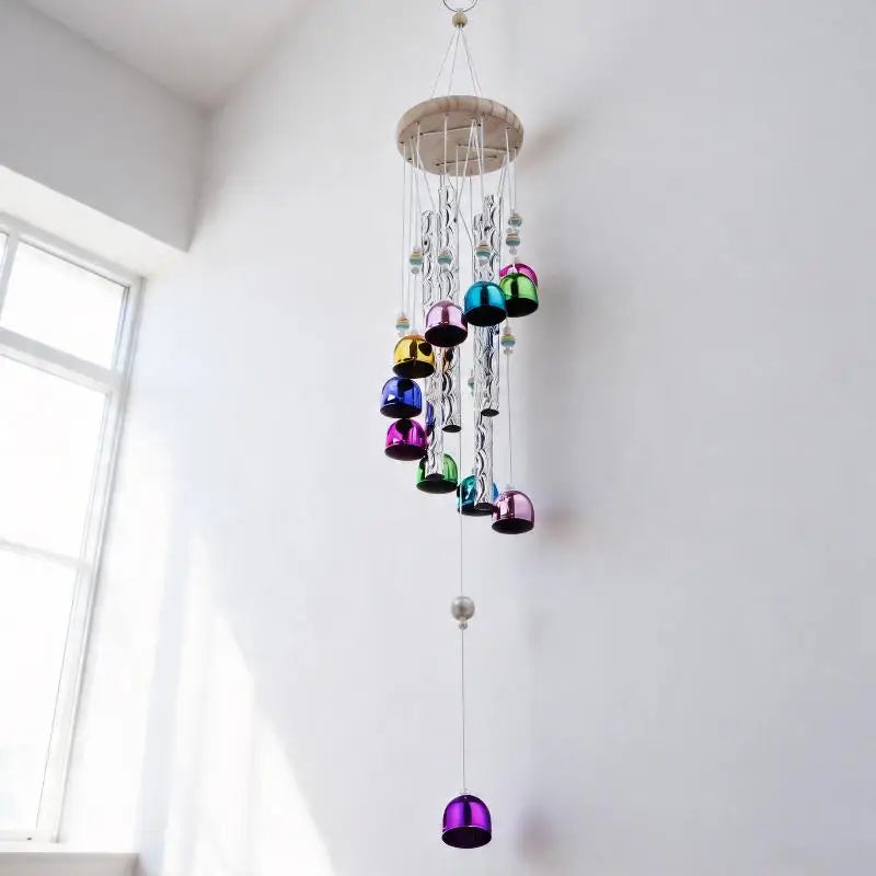 ● Colorful Metal Wind Chimes Wooden Top Hanging Decor With Flower Beads Wind Chime For Garden Patio Terrace Decor Wind Chimes