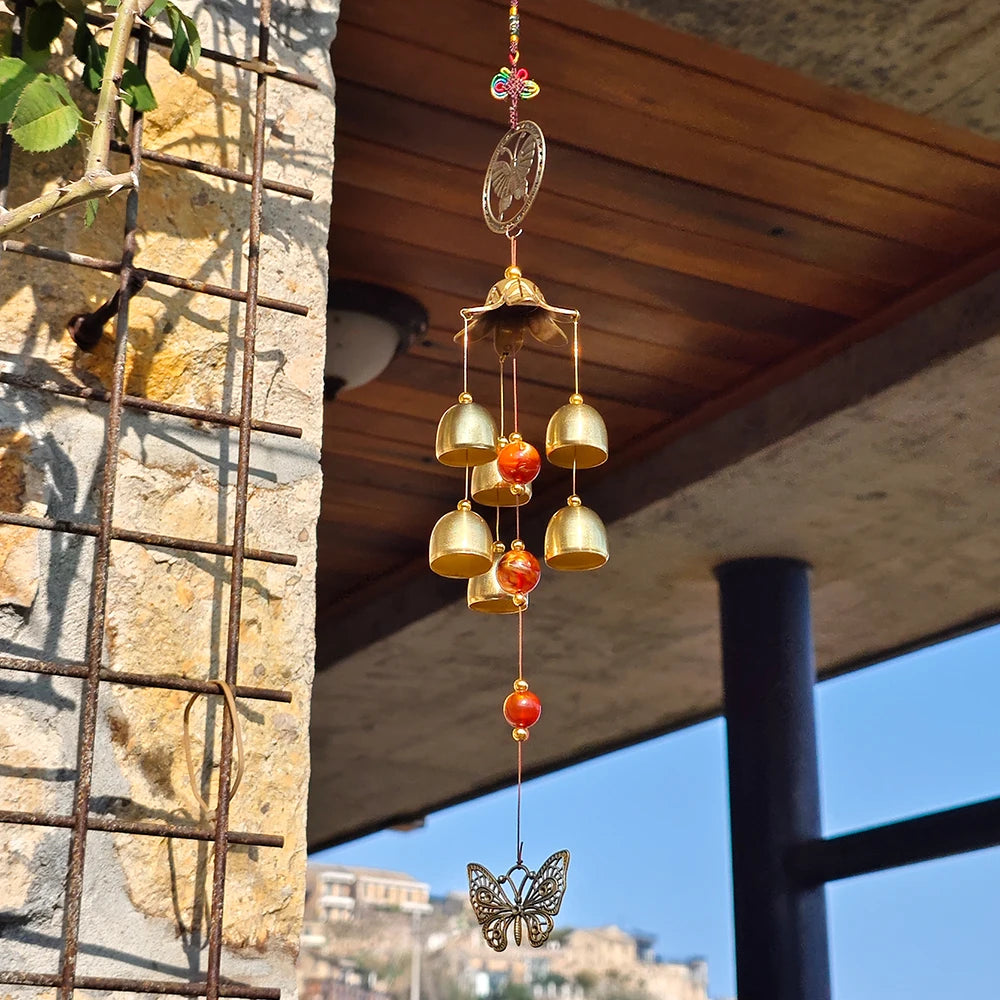 6 Bells Wind Chime with Butterfly Charms Home Garden Decor Chimes Handmade Feng Shui Hanging Wind Chimes Lucky Gifts for Friends