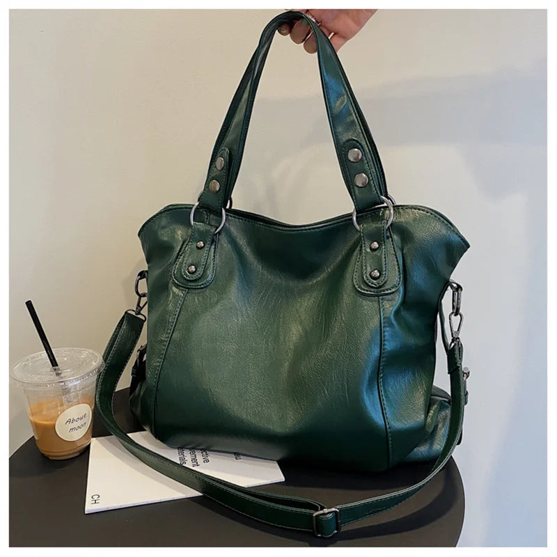 Big Black Shoulder Bags for Women Large Hobo Shopper Bag Solid Color Quality Soft Leather Crossbody Handbag Lady Travel Tote Bag