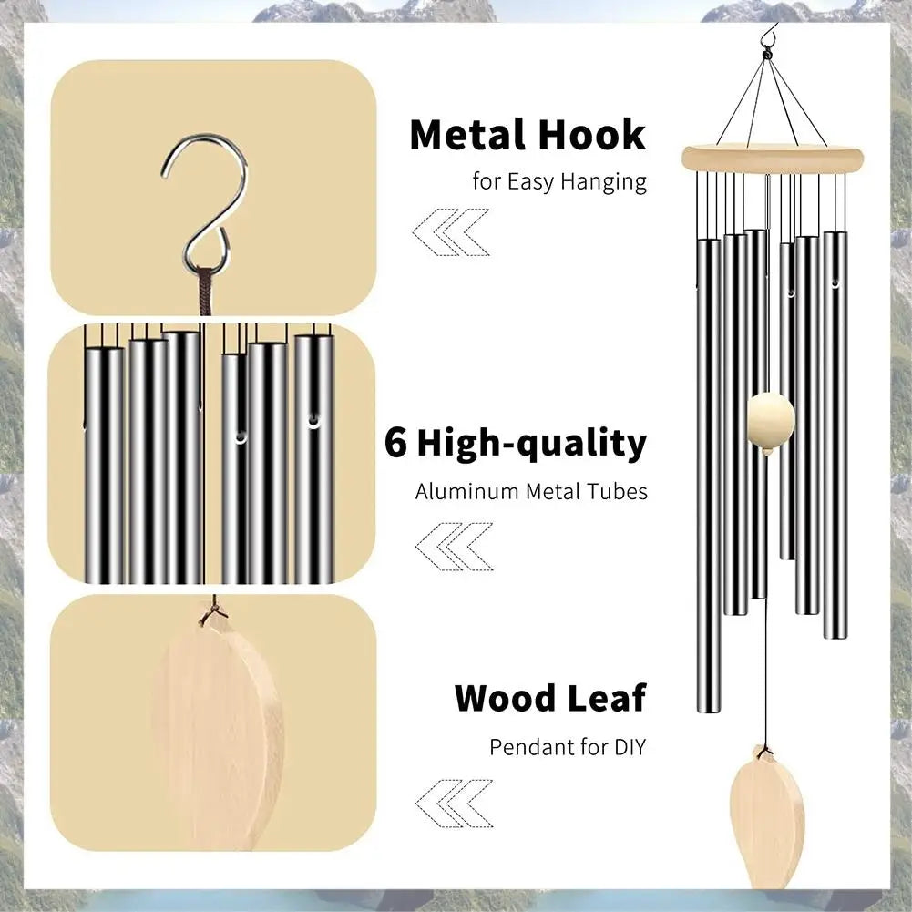 2025 Trend Wind Chimes Outdoor, Memorial Wind Chimes With Hook And 6 Tubes, Wooden Wind Chime Decor For Home, Garden, Patio