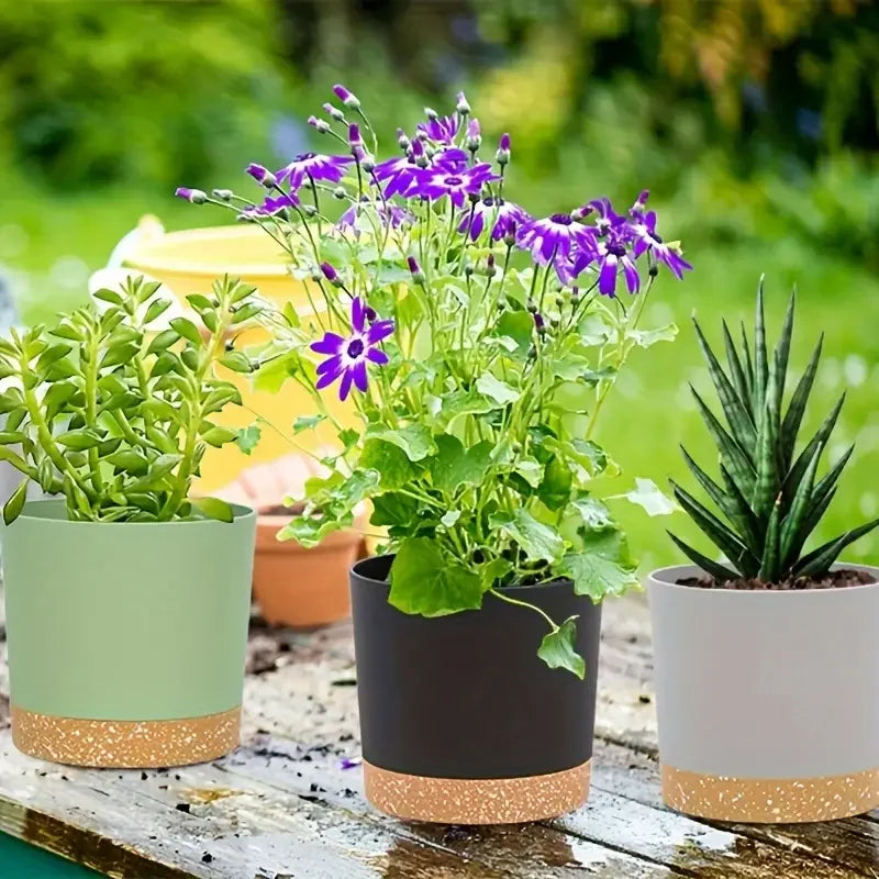 Plant Pot, 2 Pack Planters for Indoor Plants with Drainage Holes & Saucer, Outdoor Flower Pots Home Garden Modern Decor