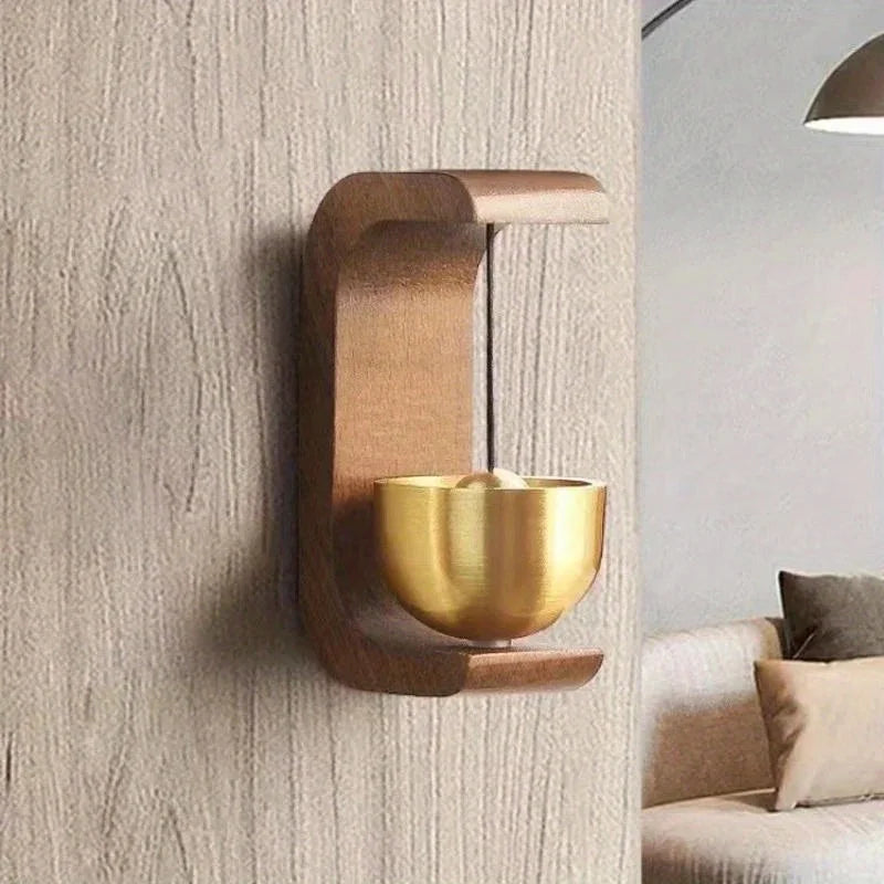 Wooden Doorbell Wind Chime With Brass Bell Home Decor Wall Hanging For Entryway Porch Or Gift
