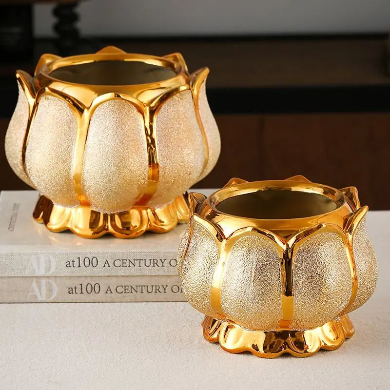 Buddhism Incense Burner Golden Ceramic Incense Sticks Holder Religious Items Lotus Decoration 4" 5" 6" 7" 8"