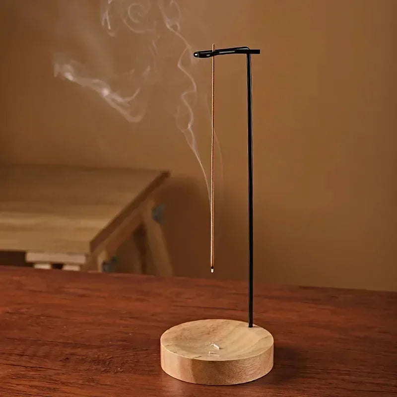 Lnsence Burner Upside Down Incense Burner Incense Stick Holder Wooden Round Incense Tray Ornament Bedroom Home Yoga Decoration