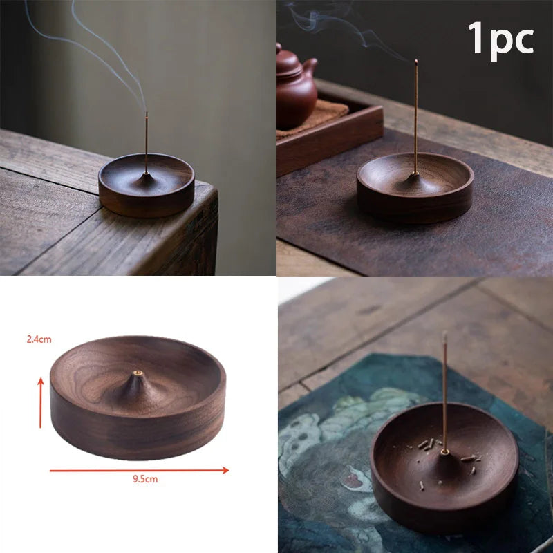 SI1pc new Incense Stick Handmade Tea Ceremony Round Incense Burner Agarwood Tray Holder North American Black Walnut Solid Wood