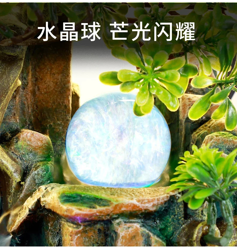 Indoor Fountain with Fish Tank Feng Shui Resin Waterwheel Relaxing Fog Water Feature for Home & Office Décor Water Feature