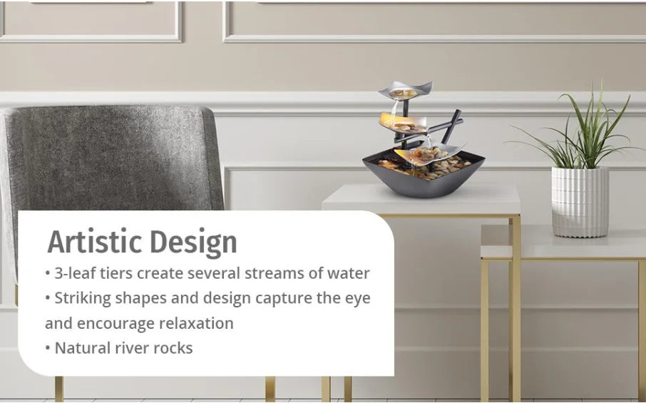Home decoration Tabletop Water Fountain（plug-EU）Basin  River Rocks Relaxation Office Living Room Bedroom Décor 8.46 inch Tall