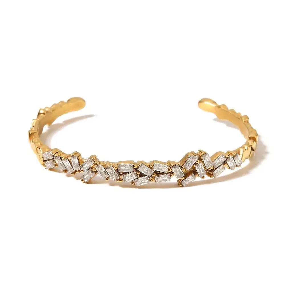 Bamboo Beads Punk Gold Plated Bangle for Women Men Trendy Stainless Steel Metal Bracelets Geometric Round Bead Jewelry Accessory