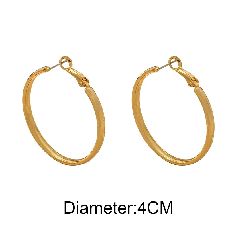Elegant Retro Thick Round Circle Earrings for Women Simple Metal  Big Hoop Earrings Wedding Engagement Aesthetic Jewelry