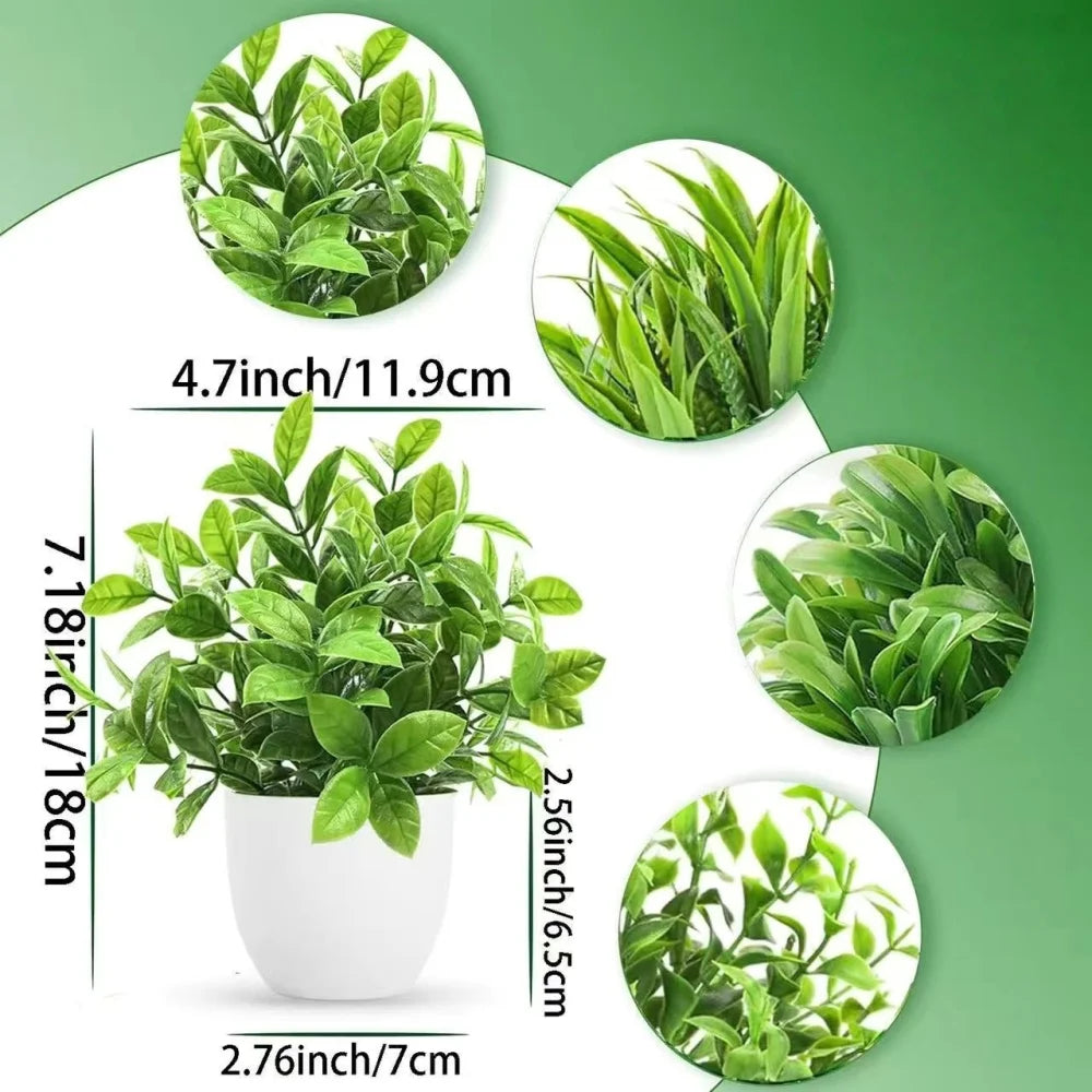 4pcs/set Mini Artificial Plants Potted Indoor Outdoor Decor Green Bonsai for Home Garden Office Living Room Decoration Ornament