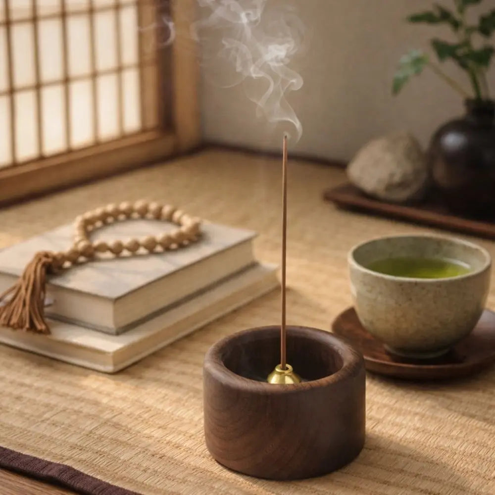 Creative Retro Wooden Incense Holder Round Sturdy Incense Stick Burner Handmade Incense Base Meditation