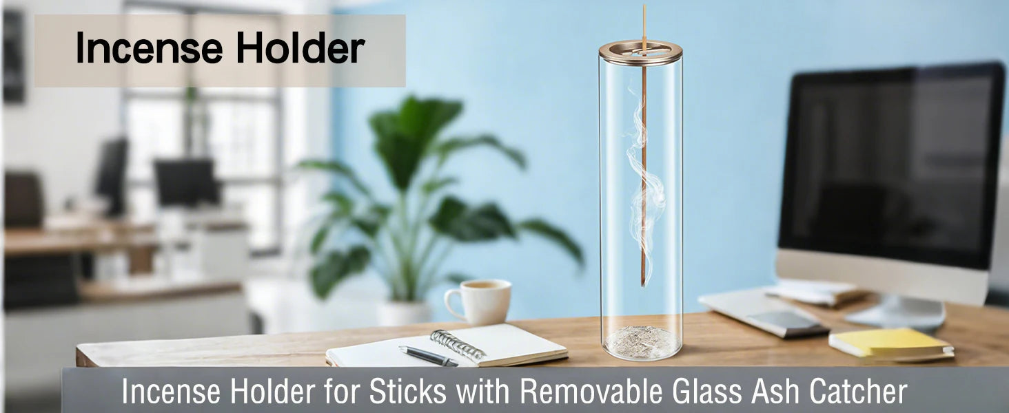 Incense Holder for Sticks, Modern Incense-Stick Burner Holder with Removable Glass Ash Catcher, for Home Decor Yoga Meditation