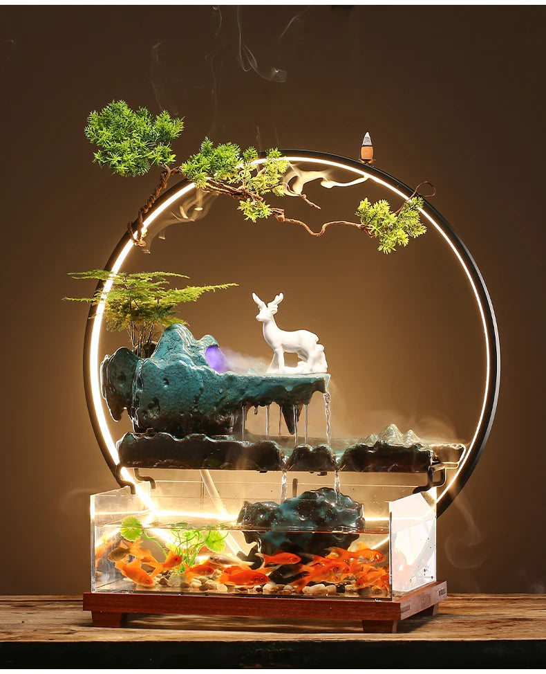 Chinese-style flowing water ornaments landscape fish tank living room small fountain waterfall creative home decoration