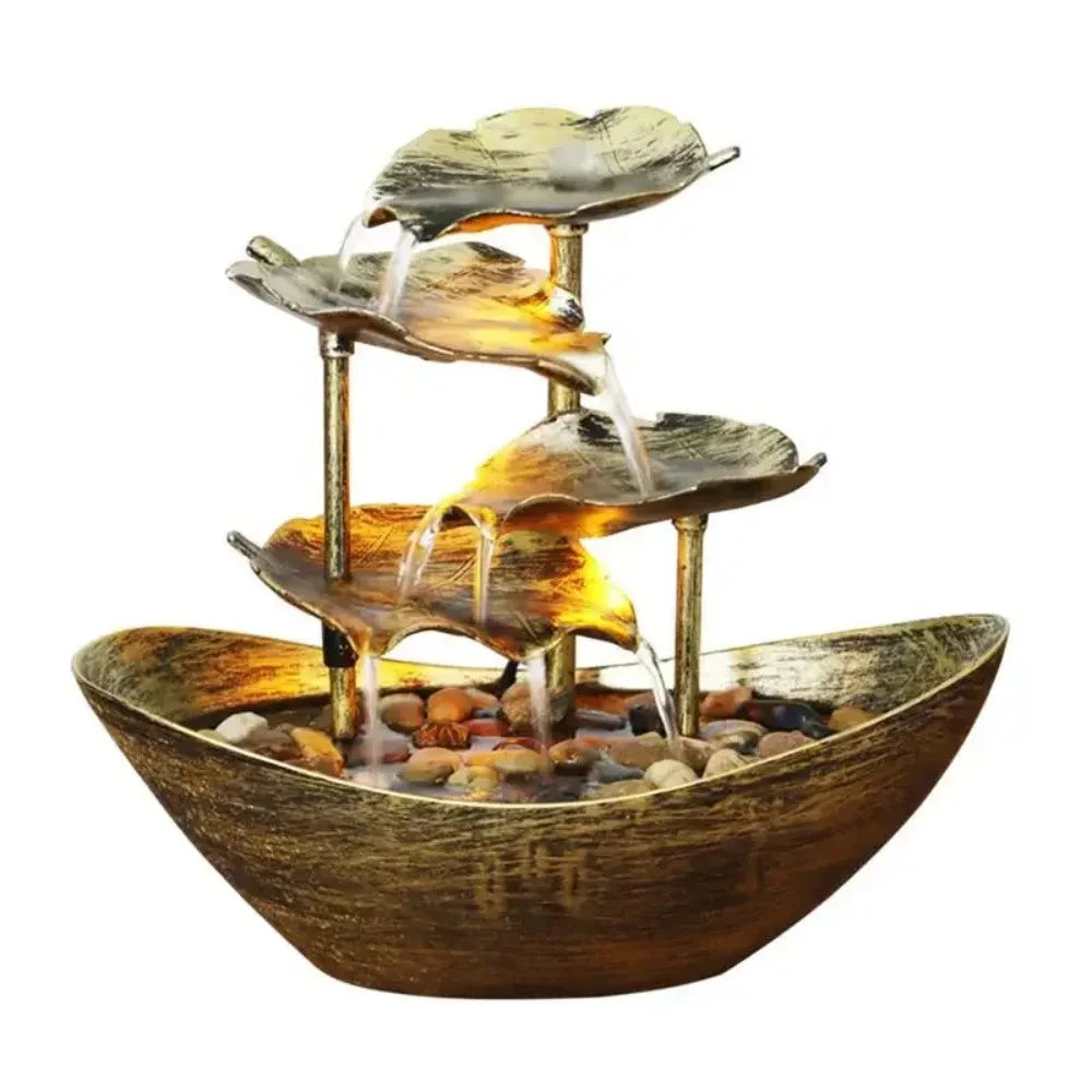Tabletop Fountain Waterfall Fountain for Indoor Decor Water Over Sailing Lotus Leaf Electric Pump Soothing Calming and Relaxing
