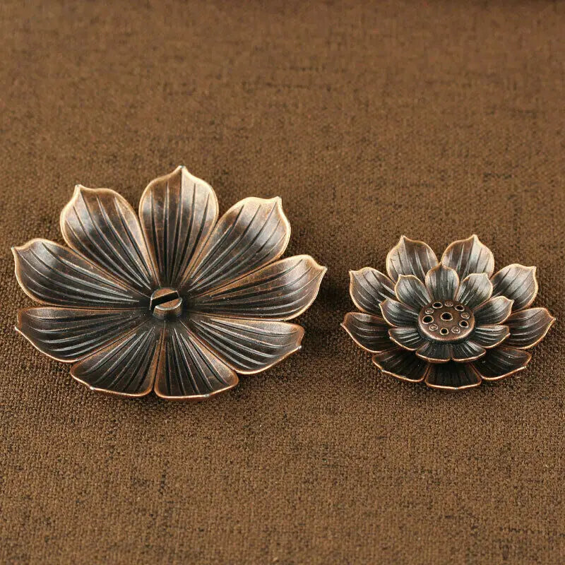 Metal Sandalwood Incense Sticks Holder Buddhism Zen Lotus Sticks Incense Censer Nasturtium Ashtray 2 In 1 Alloy Incense Burner
