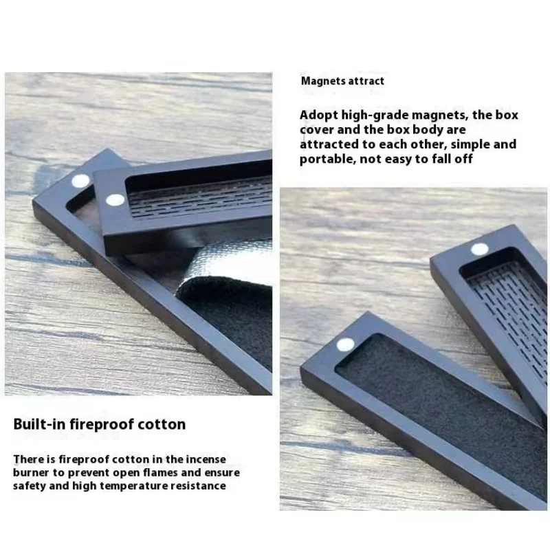 Portable Incense Burner Stick Holder Antique Ebony Sandalwood Hollowed Out Line Incense Box Buddhist Bedroom Yoga Incense Burn