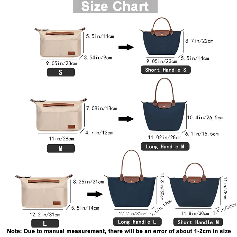 EverToner Nylon Insert Organizer Bag for Longch-mp LE PLIAGE Bag Luxury Handbags Travel Inner Purse Portable Makeup Bags
