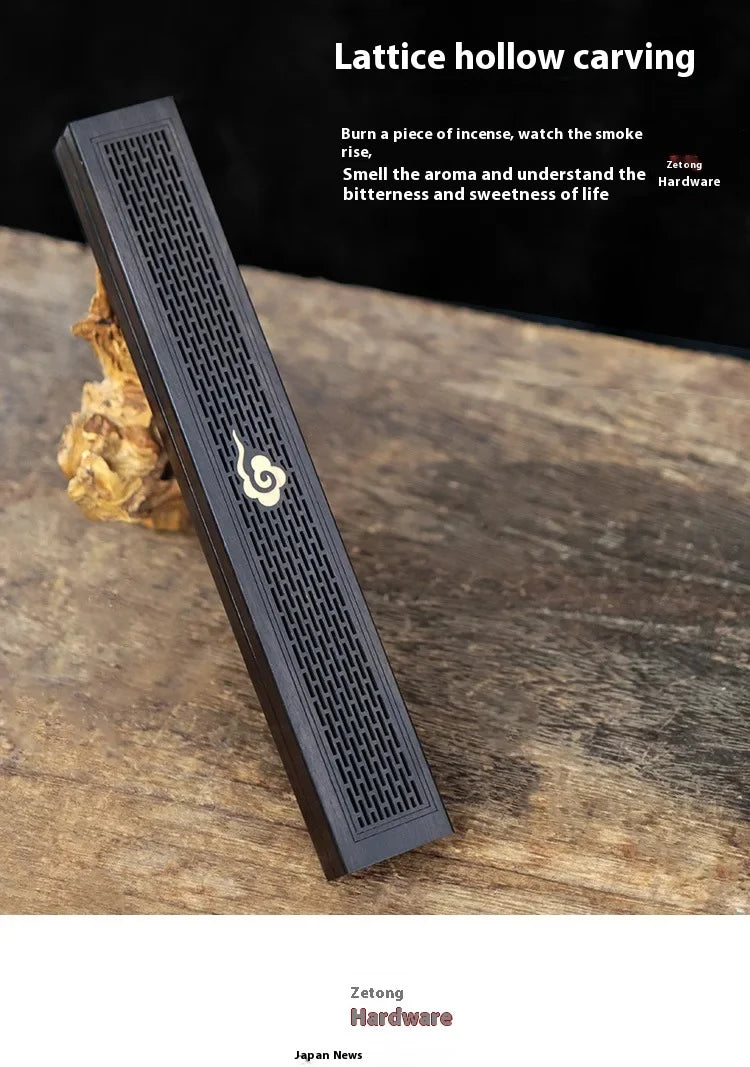 Portable Incense Burner Stick Holder Antique Ebony Sandalwood Hollowed Out Line Incense Box Buddhist Bedroom Yoga Incense Burn