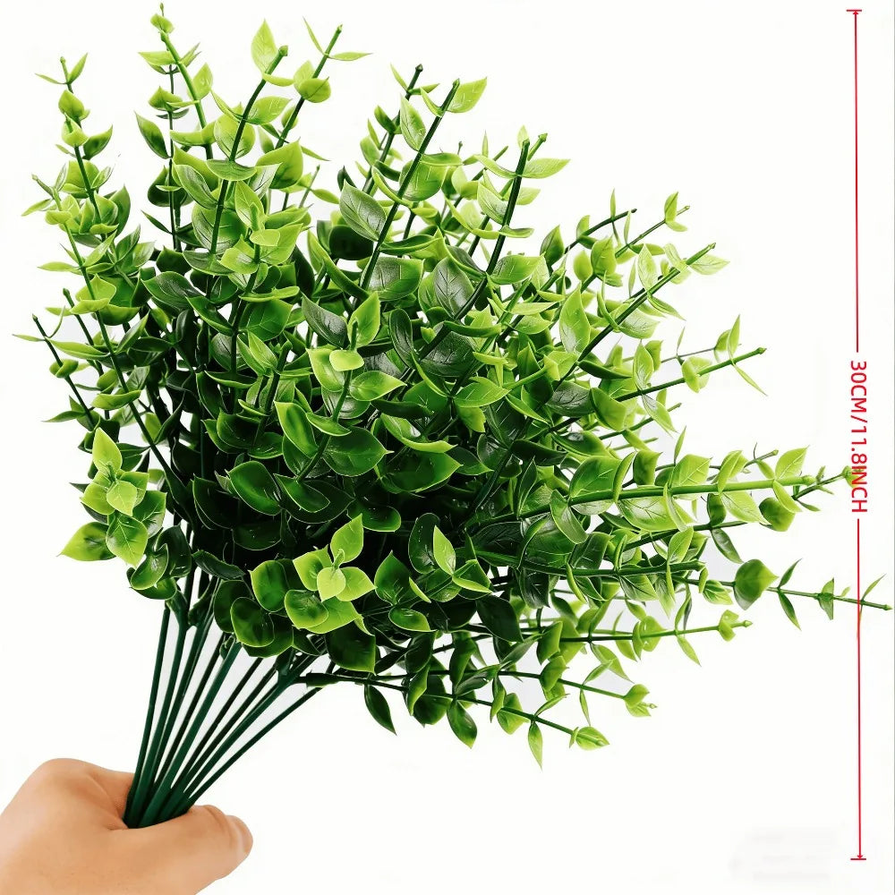 20PC Outdoor Artificial Green Plant UV-Resistant Simulated School Tree Shrubs Artificial Greenery Eucalyptus Suitable for Indoor