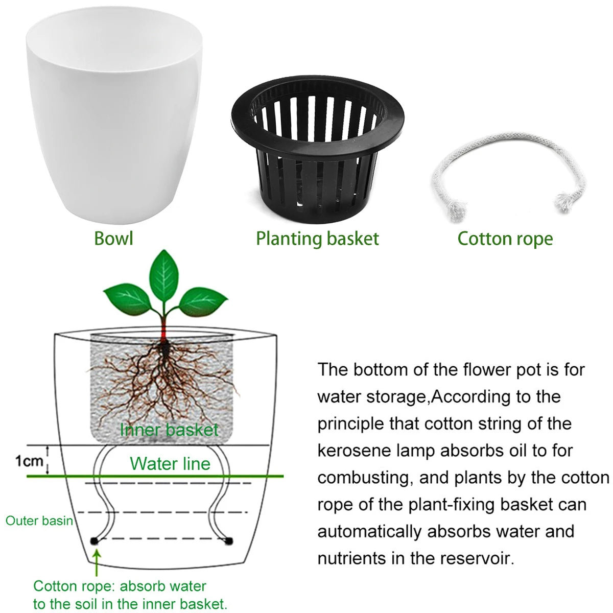 6Pcs Self Watering Pots With Cotton Rope for Indoor Plants 4.7 Inch Self Watering Flower Pot Decorative Garden PP Planter
